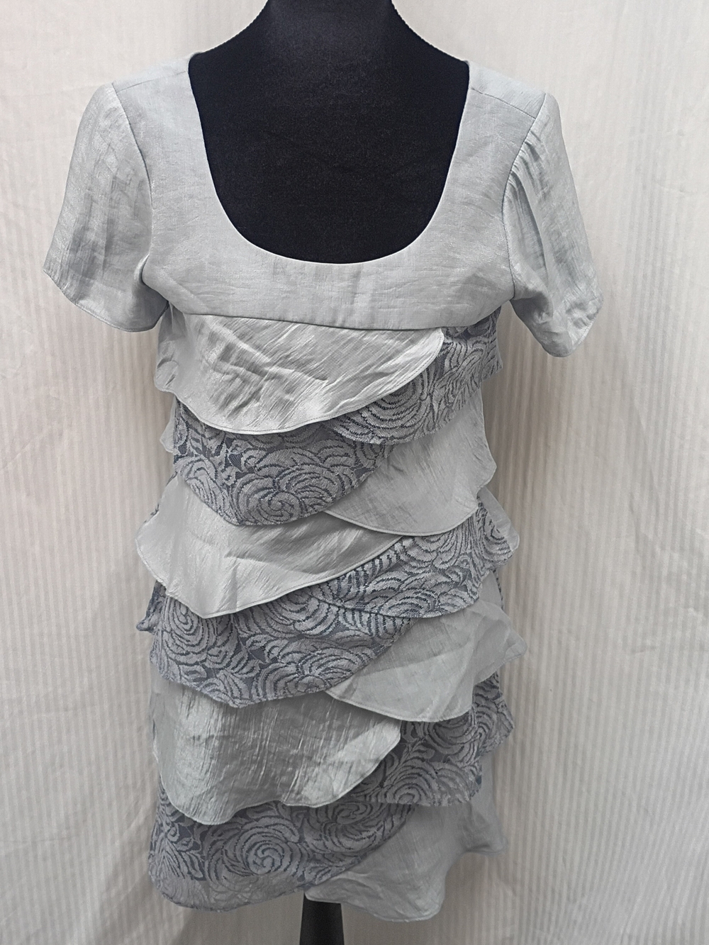 London Times Light Gray Layered Midi Dress 8